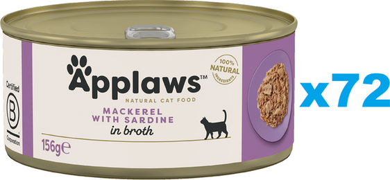 Produktbild von APPLAWS Cat Adult Makrele und Sardine in Brühe - 72 x 156 g