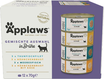 Produktbild von Applaws Premium Nassfutter für Katzen in Brühe mit Thunfisch, Huhn und Meeresfisch - 12 x 70 g