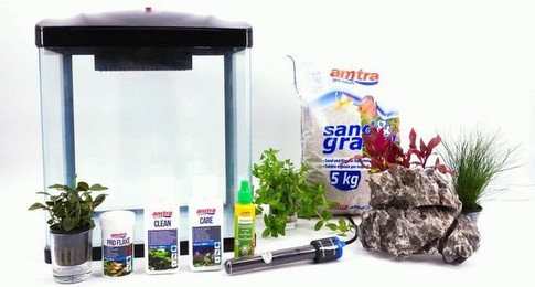 Produktbild von AquaOne HR-300 Nano Aquarium Schwarz mit Dekoration - 14 l