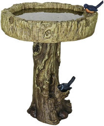 autolock Vogeltränke Vogelbad aus Beton in Holzoptik mit dekorativem Kunstvogel, Höhe 62 cm x Durchmesser 46 cm für Gärten & Innenhöfe – Bild 1 von 5