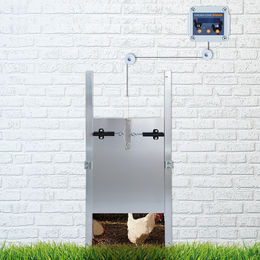 Produktbild von Automatische Hühnerklappe / Hühnertür - Zeitschaltuhr Batteriebetrieb 30 x 40 cm Selbstverriegelung & Umlenkrollen