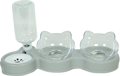 Produktbild von Automatische Wasserspender für Haustiere, erhöhte Näpfe für Katzen und Hunde, langlebiger Doppelnapf, erhöhtes Futter- und Trinksystem für Katzen, Heimtierbedarf grau