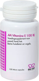 Produktbild von AA-Vet Vitamin E Ergänzungsfutter Kapseln für Pferde Hunde und Katzen zur Unterstützung der Muskelfunktion und des Muskelaufbaus 100 Stück