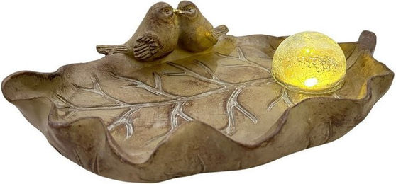 abc HOME Vogeltränke und Futterstelle mit LED und Solarpanel aus Kunstharz in Braun – Bild 1 von 3