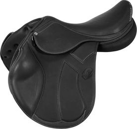Produktbild von Acavallo Guttuso Vielseitigkeitssattel aus Leder mit Latexfeldern in Schwarz 16,5 Zoll