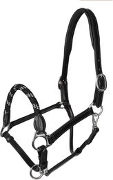 Acavallo Lederhalfter mit ergonomischem Genickschutz und Nasenriemen aus Seil in Schwarz – Bild 1 von 4