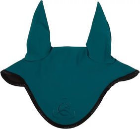 Acavallo Lycra Fliegenhaube für Pferde mit Silikon Logo in Petrol/Black – Bild 1 von 3