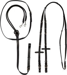 Acavallo Thiedemann Zügel Kombination aus italienischem Leder und Nylon in Schwarz und Silber für Warmblut Pferde – Bild 1 von 3