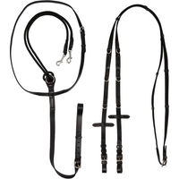 Produktbild von Acavallo Thiedemann Zügel Kombination aus italienischem Leder und Nylon in Schwarz und Silber für Warmblut Pferde