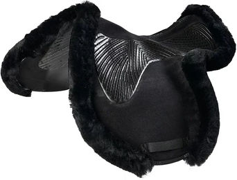 Acavallo Twin Sided Gel Pad Jump Numnah mit Lammfellrand in Schwarz – Bild 1 von 3