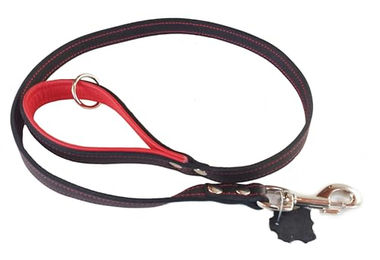 Activity4Dogs Leder Hundeleine Schwarz-Rot 1m aus Echtleder mit gepolstertem Griff für große Hunde - 1 m – Bild 1 von 7