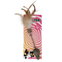 Produktbild von Addicted! Katzenspielzeug Stick mit Feder und Maus aus Plüsch und Madnip in Bunt und Braun - 1 Stk.