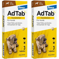 Produktbild von AdTab 56 mg Kautabletten für Welpen und kleine Hunde gegen Flöhe und Zecken mit Rindergeschmack