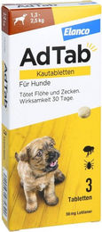 Adtab 56 mg Kautabletten gegen Zecken und Flöhe für Hunde 1,3-2,5 kg von Elanco – Bild 1 von 2