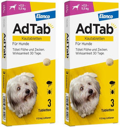 Produktbild von AdTab Kautabletten gegen Flöhe und Zecken für Hunde von 2,5 bis 5,5 kg mit Rindergeschmack