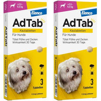 Produktbild von AdTab Kautabletten gegen Flöhe und Zecken für Hunde von 2,5 bis 5,5 kg mit Rindergeschmack