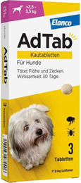 Adtab Kautabletten gegen Zecken und Flöhe für Hunde 2,5-5,5 kg 112 mg 3 Stück – Bild 1 von 2