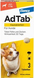 AdTab Kautabletten gegen Zecken und Flöhe für Hunde kleiner Rassen von 5,5 bis 11 kg – Bild 1 von 4
