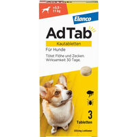 Produktbild von AdTab Kautabletten gegen Zecken und Flöhe für Hunde kleiner Rassen von 5,5 bis 11 kg