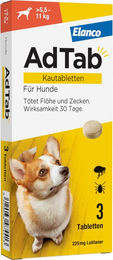 AdTab Kautabletten gegen Zecken und Flöhe für mittelgroße Hunde von 5,5 bis 11 kg 3 Stück – Bild 1 von 4