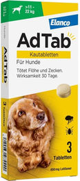 Adtab Kautabletten von Elanco gegen Zecken und Flöhe für Hunde mittlerer Rassen 11-22 kg 450 mg – Bild 1 von 2