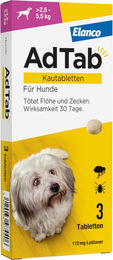 AdTab Mini Kautabletten gegen Zecken und Flöhe für kleine Hunde von 2,5 bis 5,5 kg – Bild 1 von 4
