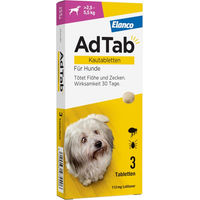Produktbild von AdTab Mini Kautabletten gegen Zecken und Flöhe für kleine Hunde von 2,5 bis 5,5 kg