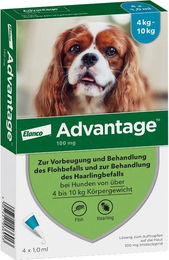 Advantage 100 Spot-On Lösung für Hunde kleiner Rassen gegen Flöhe 4-10 kg 4 Stück – Bild 1 von 2