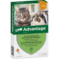 Produktbild von Advantage Spot-On Parasitenbehandlung gegen Flöhe für Katzen und Zierkaninchen unter 4kg 4x 0,4 ml