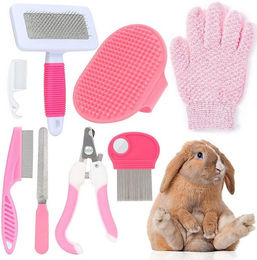 AFKSMILE Fellbürsten Pflege Set für Kaninchen Meerschweinchen und Kleintiere mit Nagelknipser Trimmer Kamm und Shampoo – Bild 1 von 1