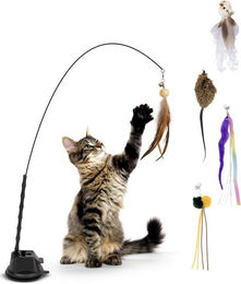 Agger Katzenangel Beschäftigungsspielzeug für erwachsene Katzen mit Saugnapf und Federn in Bunt – Bild 1 von 5