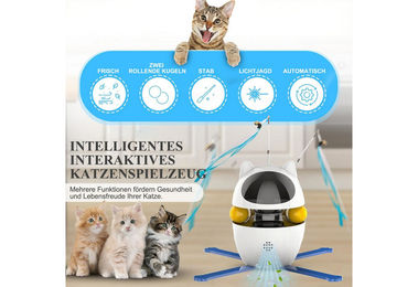 AIMAX Automatisches Katzenspielzeug 2 in 1 Elektrisches Beschäftigungsspielzeug mit Zufallsbewegung aus Kunststoff Weiß – Bild 1 von 4