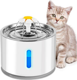 AIMAX Trinkbrunnen für Katzen und Hunde aus Edelstahl mit 2,4 L Fassungsvermögen und Aktivkohlefilter, ultraleise USB-Betriebung, Silber – Bild 1 von 5