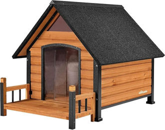 Aivituvin AIR80 Outdoor Hundehütte mit Veranda aus Holz in Braun für kleine bis mittelgroße Hunde – Bild 1 von 1