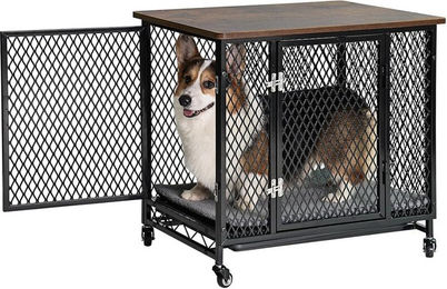 Aivituvin Hundehütte aus Holz mit Doppeltür und Kissen für kleine bis große Hunde Schwarz L – Bild 1 von 1