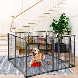 Aivituvin Hundelaufstall für Welpen und kleine bis mittelgroße Hunde, 8 Metall-Gitterpaneele, Schwarz, Größe L – Bild 1 von 1