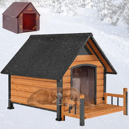 Aivituvin Isoliertes Hundehaus mit Innenfutter und Eisenrahmen für kleine bis mittelgroße Hunde Braun – Bild 1 von 1