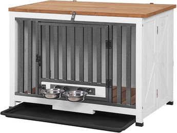 Aivituvin Transportbox aus Holz und Stahl für kleine bis mittelgroße Hunde in Weiß – Bild 1 von 1
