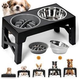 AKKEE Futterstation für Hunde mit 5 höhenverstellbaren Edelstahl-Näpfen 1100ml Schwarz – Bild 1 von 2