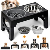 Produktbild von AKKEE Futterstation für Hunde mit 5 höhenverstellbaren Edelstahl-Näpfen 1100ml Schwarz