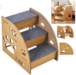 AKKEE Haustiertreppe aus Holz 3-stufige Hundetrampe und Katzentreppe für kleine Rassen und Senioren in Grau – Bild 1 von 4