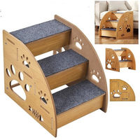 Produktbild von AKKEE Haustiertreppe aus Holz 3-stufige Hundetrampe und Katzentreppe für kleine Rassen und Senioren in Grau