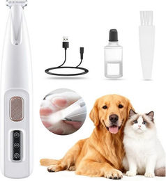 AKKEE Hundeschermaschine und Pfotentrimmer für Hunde, kabelloser Haustier Rasierer mit Edelstahlklingen, wasserdicht und leise mit LED-Licht, Weiß – Bild 1 von 2