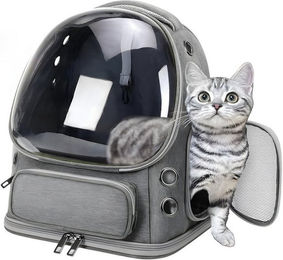 AKKEE Rucksack Tiertransporttasche für Hunde und Katzen aus Oxford-Gewebe Grau – Bild 1 von 5