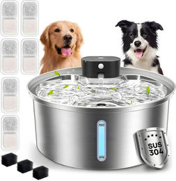 AKKEE Trinkbrunnen aus Edelstahl für Katzen und Hunde mit Sensor-Timer und 3,2 L Fassungsvermögen, kabellos und wiederaufladbar, Silber – Bild 1 von 3