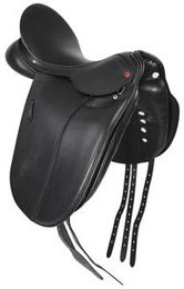 Produktbild von Albion Dressursattel SLK MK2 Low Head mit schmaler Sitzfläche und 3 Zoll Gusset in Schwarz aus Leder