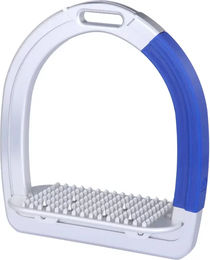 Produktbild von Alfa Jump Safety2 Sicherheitssteigbügel aus Aluminium flach mit Spitzen in Silber oder Blau Größe L