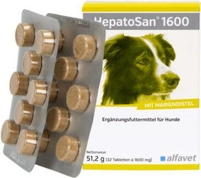 Alfavet HepatoSan 1600 Nahrungsergänzung zur Unterstützung des Leberstoffwechsels für Hunde und Katzen 32 Tabletten - 32 Stk. – Bild 1 von 10
