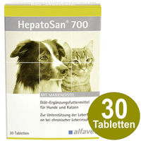 Produktbild von Alfavet HepatoSan 700 Nahrungsergänzung für Hunde und Katzen zur Unterstützung von Leber und Verdauung 2 x 30 Tabletten - 2 x 30 Stk.