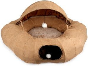 All For Paws 3-in-1 Donut Katzentunnel aus Plüsch in Braun/Caramel für alle Altersstufen – Bild 1 von 3